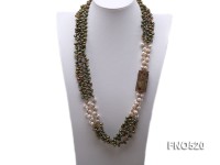 Three-strand 7x8mm Side-drilled Freshwater Pearl Necklace with Crystal and Jade Beads
