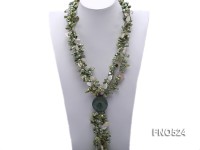 7*14mm grass green keshi freshwater pearl with white drop shell necklace