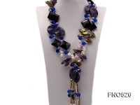 irregular white crystal with gemstone opera necklace with agate and freshwater pearl