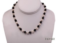 8mm White Freshwater Pearl & Tiger-eye Beads Necklace and Bracelet Set