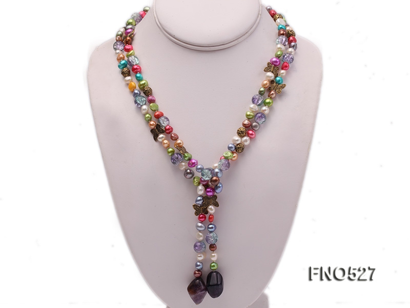 7-10mm multicolor freshwater pearl with irregular crystal necklace