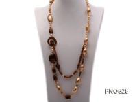 gold freshwater pearl with natural tiger eyes stone and yellow shell necklace