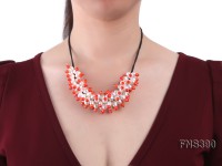 natural 7*8mm white rice freshwater pearl with orange coral beads necklace