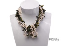 Five-strand White Freshwater Pearl and Dark-green Tooth-shaped Pearl Necklace with Shell Pearl
