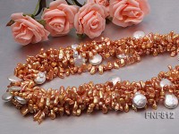 Multi-strand 4.5×6.5mm Baroque Freshwater Pearl and 12x15mm White Button Pearl Necklace