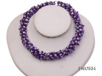 6-7mm purple flat freshwater pearl with crystal chips opera necklace