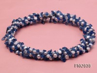 6-7mm blue flat freshwater pearl with blue crystal chips opera necklace
