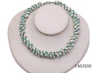 5-6mm natural white flat freshwater pearl with turquoise chips opera necklace