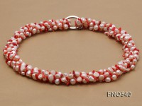 5-6mm natural white flat freshwater pearl with red coral necklace