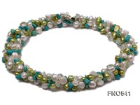 5-6mm white and green freshwater pearl with blue turquoise chips necklace