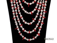 natural white round freshwater pearl with red coral necklace