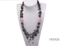 Dark-purple Freshwater Pearl and Oval Faceted Rose Quartz Necklace