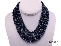 5 strand dark bule round freshwater pearl and crystal necklace