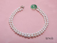 2 strand white round seashell pearl necklace with jade clasp