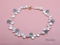 natural white coin freshwater pearl with blue faceted drip shaped crystal necklace