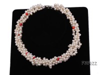 Four-strand 4.5-6.5mm White Freshwater Pearl and 4.5mm Red Coral Beads Necklace