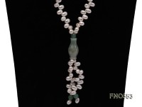 5*8mm natural white side drilled freshwater pearl necklace with natural jade beads