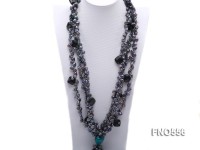 black keshi freshwater pearl with carved black agate and heart crystal necklace