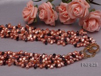 Five-strand 4X6mm Pink Side-drilled Keshi Pearl and Garnet Chips Necklace with Fluorite Beads