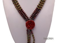 6-7mm mauve round freshwater pearl with olivine chips opera necklace with spong coral clasp