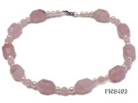 natural 6-7mm white round freshwater pearl with rose quartz necklace