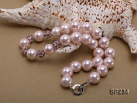 12mm light pink shell pearl necklace with shiny zircons