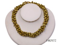 5-6mm green flat freshwater pearl with crystal chips necklace