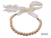 12mm round golden seashell pearl necklace with ribbon