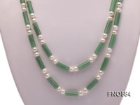 Single-strand White Flat Freshwater Pearl and Green Aventurine Pillar Necklace