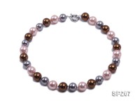 14mm pink grey and coffee round seashell pearl necklace