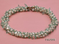 5-6mm natural white flat freshwater pearl with blue crystal chips opera necklace
