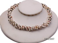 5-6mm natural white freshwater pearl with tourmaline chips opera necklace