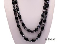 10*12mm black baroque freshwater pearl with black carved agate opera necklace
