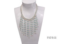 5-7mm White Rice-shaped Freshwater Pearl and 4-5mm Blue Crystal Beads Necklace