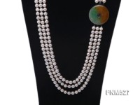 3 strand white round seawater pearl necklace with jade clasp