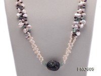 5.5-6.5mm natural white side-drilled freshwater pearl with fluorite and garnet opera necklace
