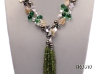 white biwa freshwater pearl with white shell and crystal chips opera necklace