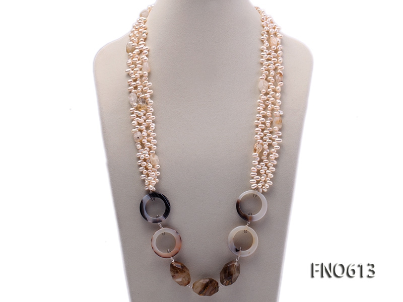 6*8mm natural white side-drilled freshwater pearl with cirtine and agate opera necklace