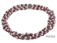 Three-strand White and Purple Freshwater Pearl Necklace