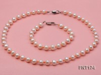 6-7mm White Freshwater Pearl & Pink Coral Beads Necklace and Bracelet Set