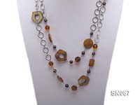 Two-row Shell, Freshwater Pearl and Crystal Necklace
