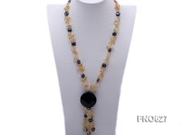 12mm black coin freshwater pearl with cirtine chips and black agate necklace