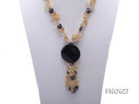 12mm black coin freshwater pearl with cirtine chips and black agate necklace