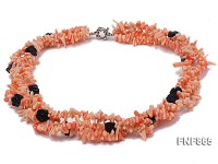 Three-strand 10mm Pink Coral Sticks & Flower-shaped Blue Sandstone Necklace