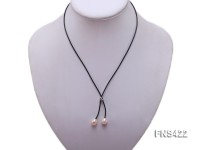 natural 7-8mm pink rice freshwater pearl with black leather rope necklace