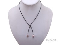 natural 7-8mm lavender rice freshwater pearl single necklace with black leather rope