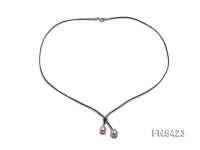 natural 7-8mm lavender rice freshwater pearl single necklace with black leather rope