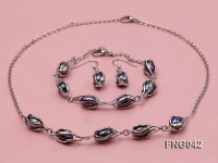 Gold-plated Metal Chain Necklace, Bracelet and Earrings Set with Freshwater Pearl