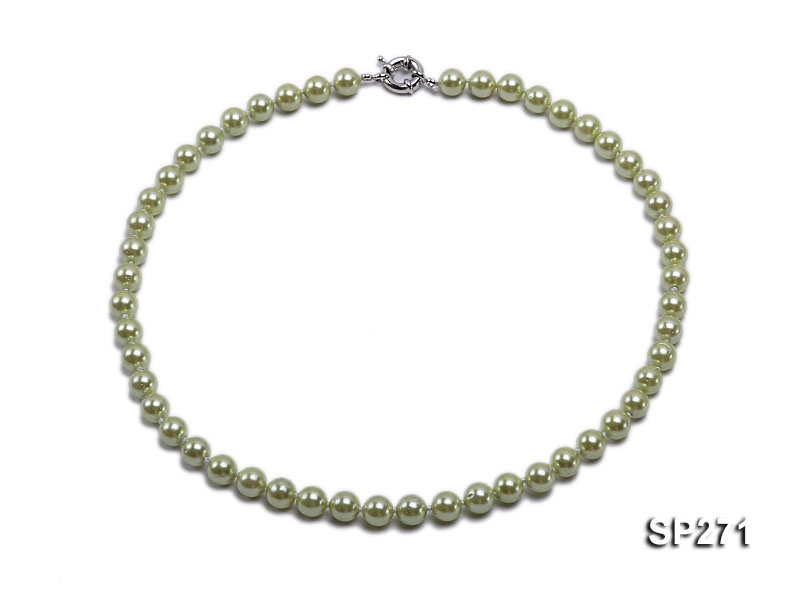 8mm light green round seashell pearl necklace