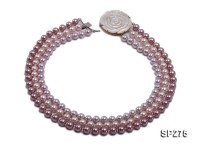 8mm round multi-color seashell pearl three-strand necklace